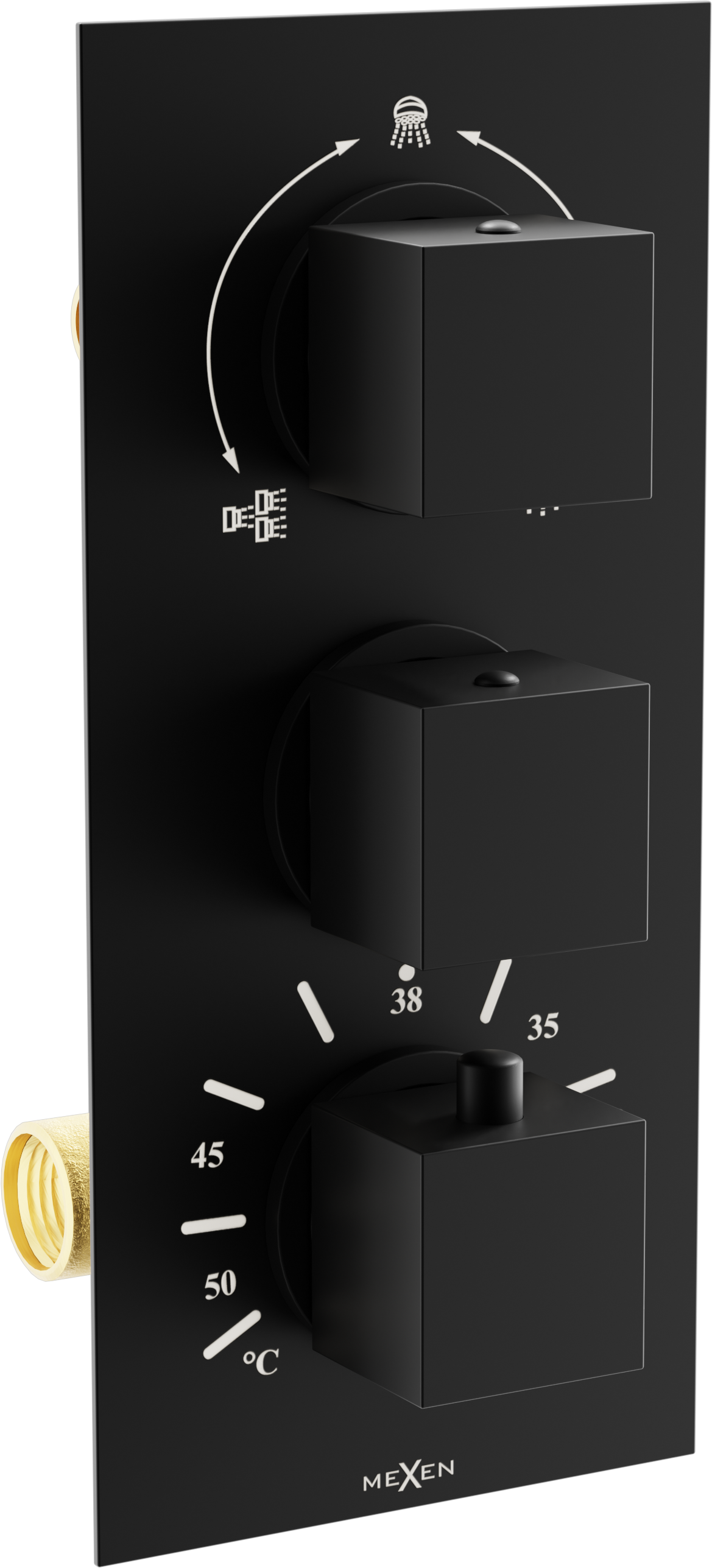 Mexen Cube termostatyczna bateria wannowo-prysznicowa 3-wyjściowa, czarna - 77503-70
