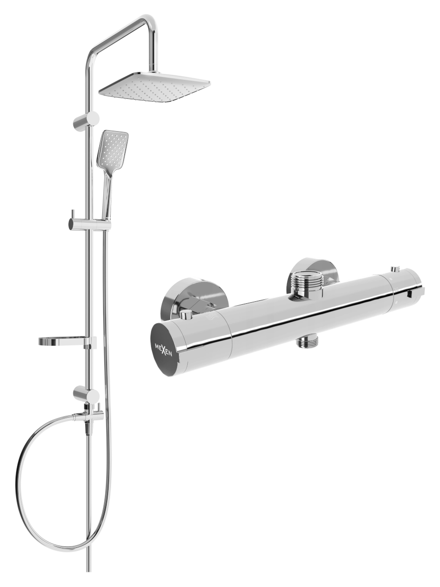 Mexen Sven zestaw prysznicowy natynkowy z deszczownicą i baterią prysznicową termostatyczną Kai, chrom - 77150262-00