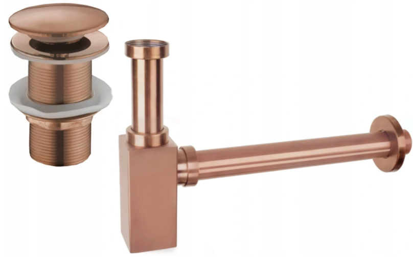 Mexen półsyfon umywalkowy kwadratowy z korkiem klik-klak, bez przelewu, różowe złoto - 7991060-60