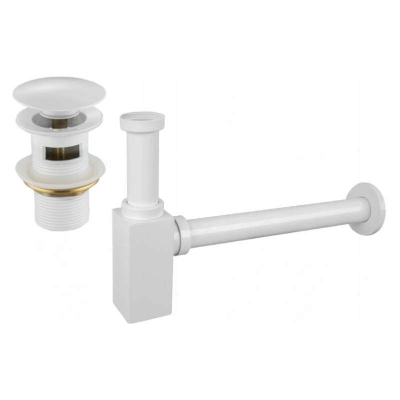 Mexen półsyfon umywalkowy kwadratowy z korkiem klik-klak, z przelewem, biały - 7992060-20