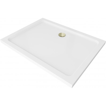 Mexen Flat brodzik prostokątny slim 90 x 70 cm, biały, syfon złoty - 40107090G