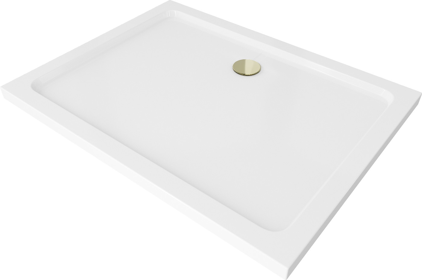 Mexen Flat brodzik prostokątny slim 90 x 70 cm, biały, syfon złoty - 40107090G