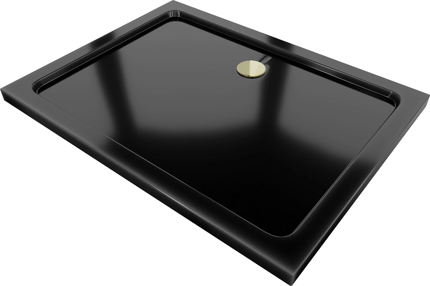 Mexen Flat brodzik prostokątny slim 90 x 80 cm, czarny, syfon złoty - 40708090G