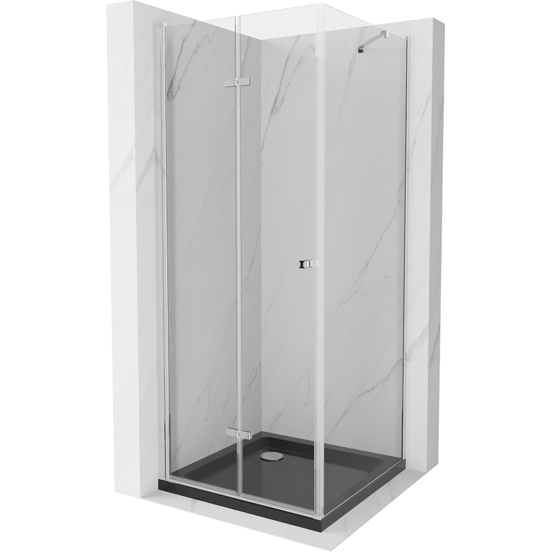 Mexen Lima kabina prysznicowa składana 80 x 80 cm, transparent, chrom + brodzik Flat, czarny - 856-080-080-01-00-4070