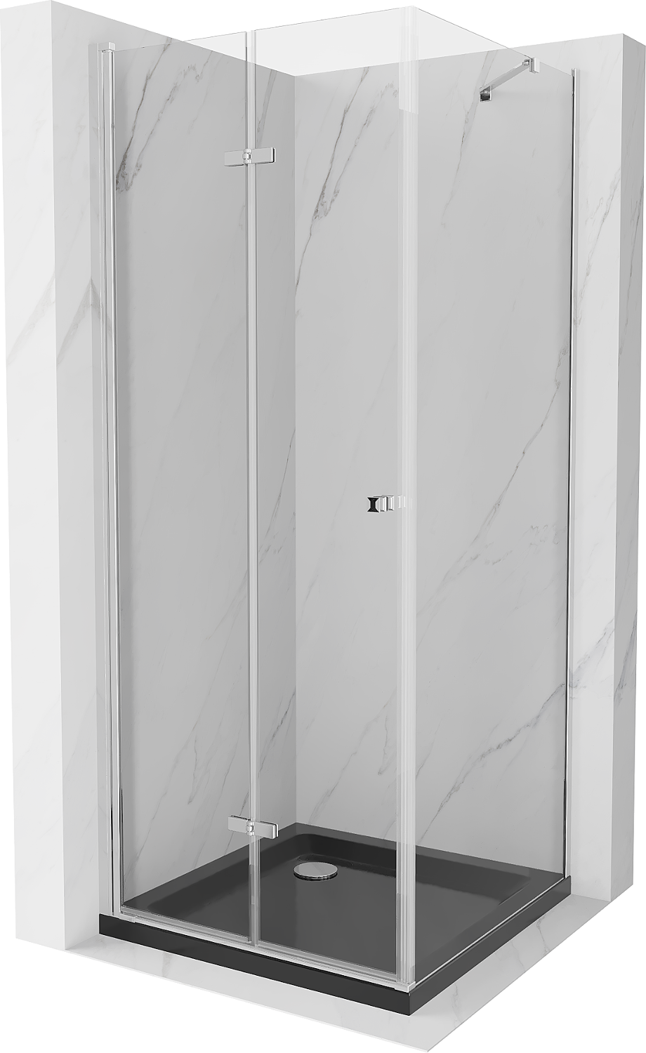 Mexen Lima kabina prysznicowa składana 80 x 80 cm, transparent, chrom + brodzik Flat, czarny - 856-080-080-01-00-4070