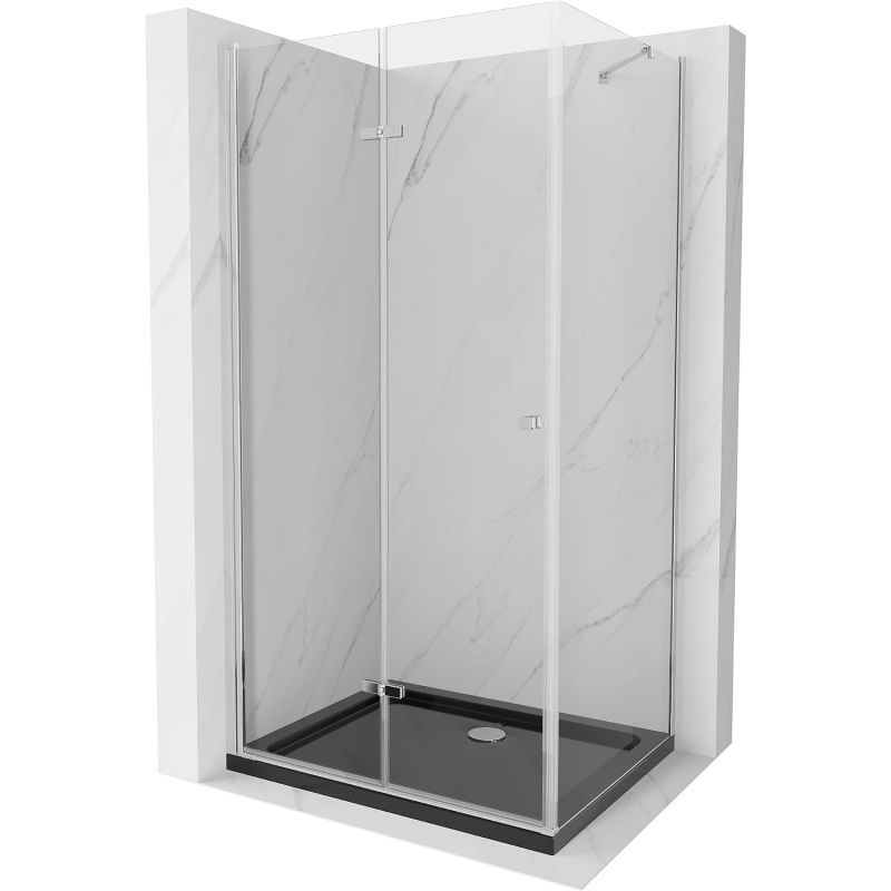Mexen Lima kabina prysznicowa składana 90 x 100 cm, transparent, chrom + brodzik Flat, czarny - 856-090-100-01-00-4070