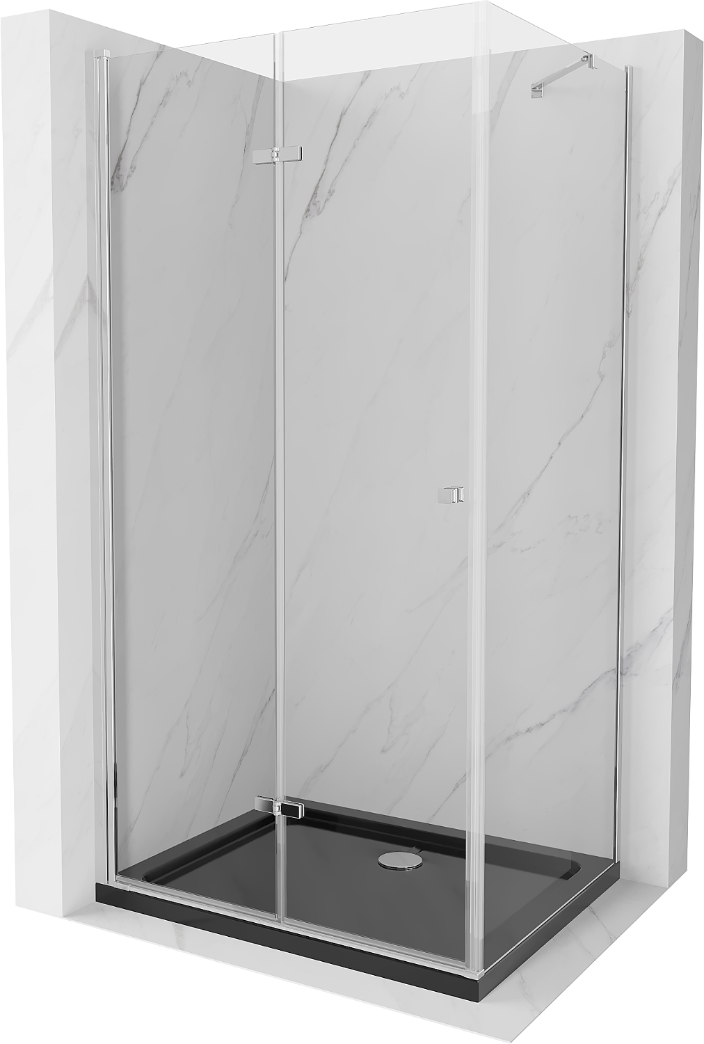 Mexen Lima kabina prysznicowa składana 100 x 80 cm, transparent, chrom + brodzik Flat, czarny - 856-100-080-01-00-4070