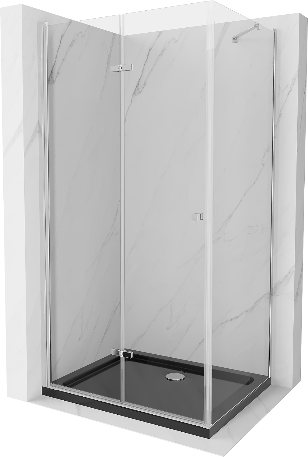 Mexen Lima kabina prysznicowa składana 100 x 90 cm, transparent, chrom + brodzik Flat, czarny - 856-100-090-01-00-4070