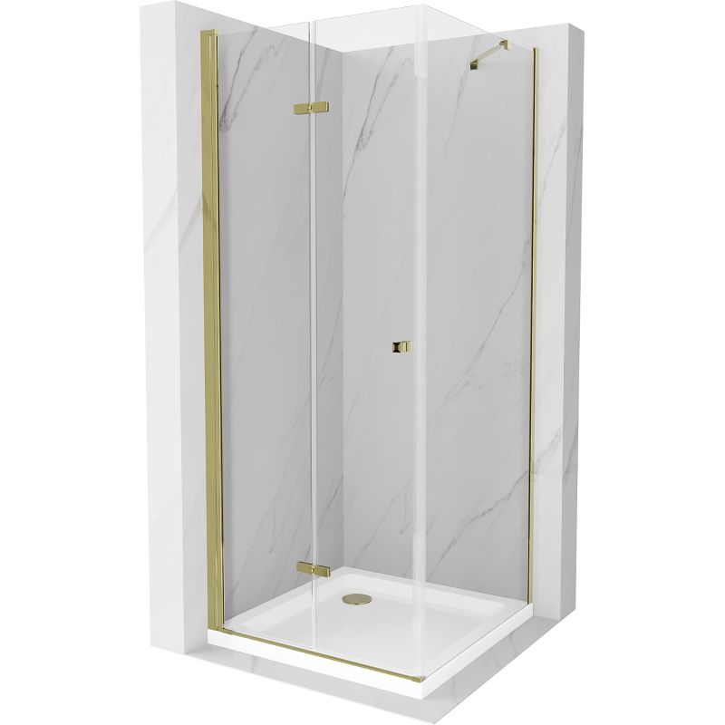 Mexen Lima kabina prysznicowa składana 80 x 80 cm, transparent, złota + brodzik Flat - 856-080-080-50-00-4010