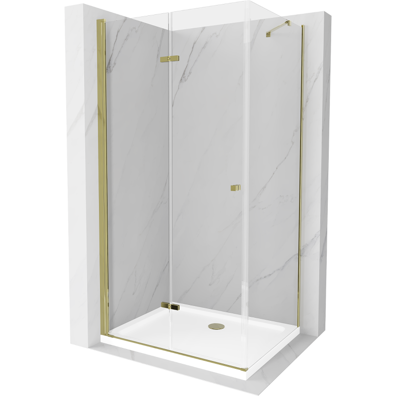 Mexen Lima kabina prysznicowa składana 80 x 100 cm, transparent, złota + brodzik Flat - 856-080-100-50-00-4010