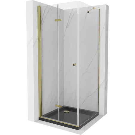 Mexen Lima kabina prysznicowa składana 90 x 90 cm, transparent, złota + brodzik Flat, czarny - 856-090-090-50-00-4070G