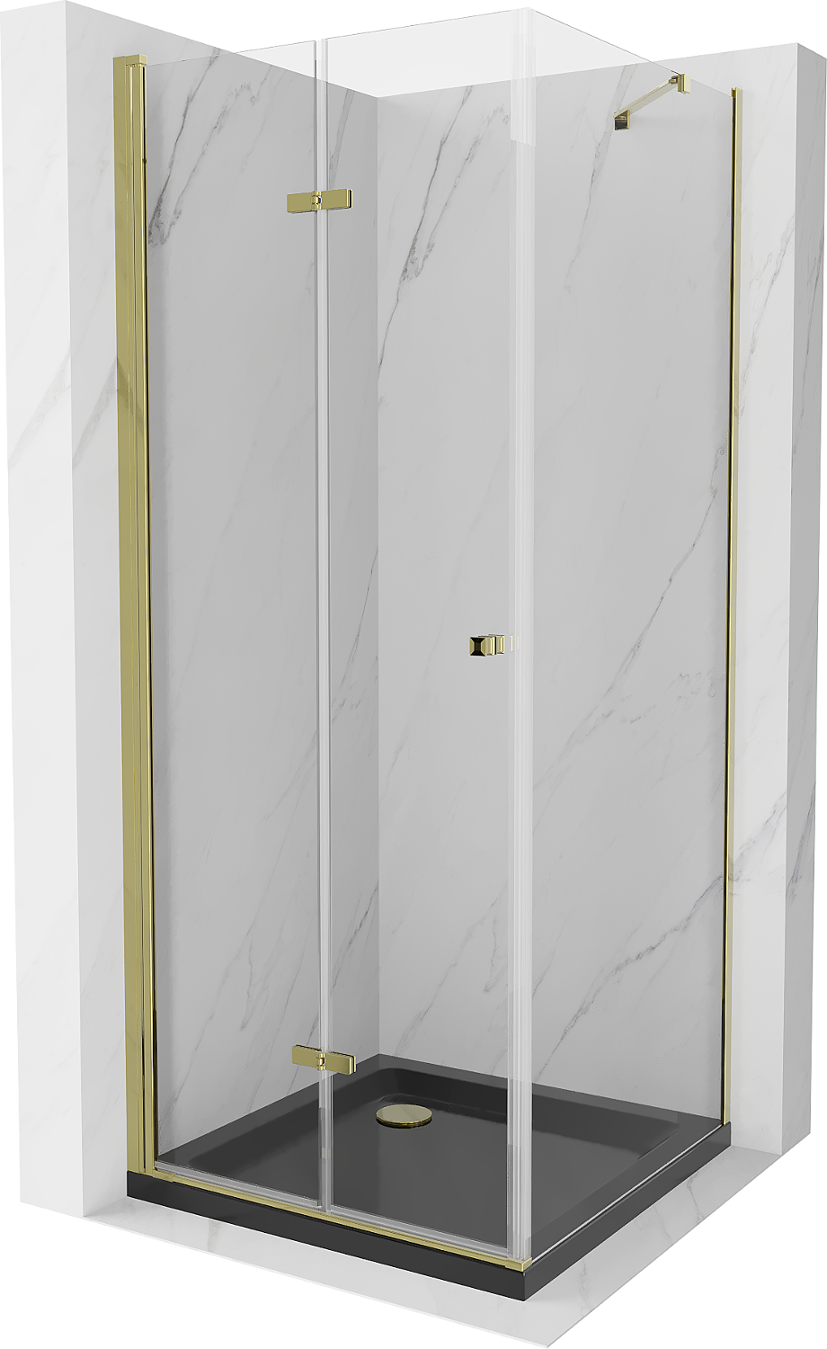 Mexen Lima kabina prysznicowa składana 90 x 90 cm, transparent, złota + brodzik Flat, czarny - 856-090-090-50-00-4070G