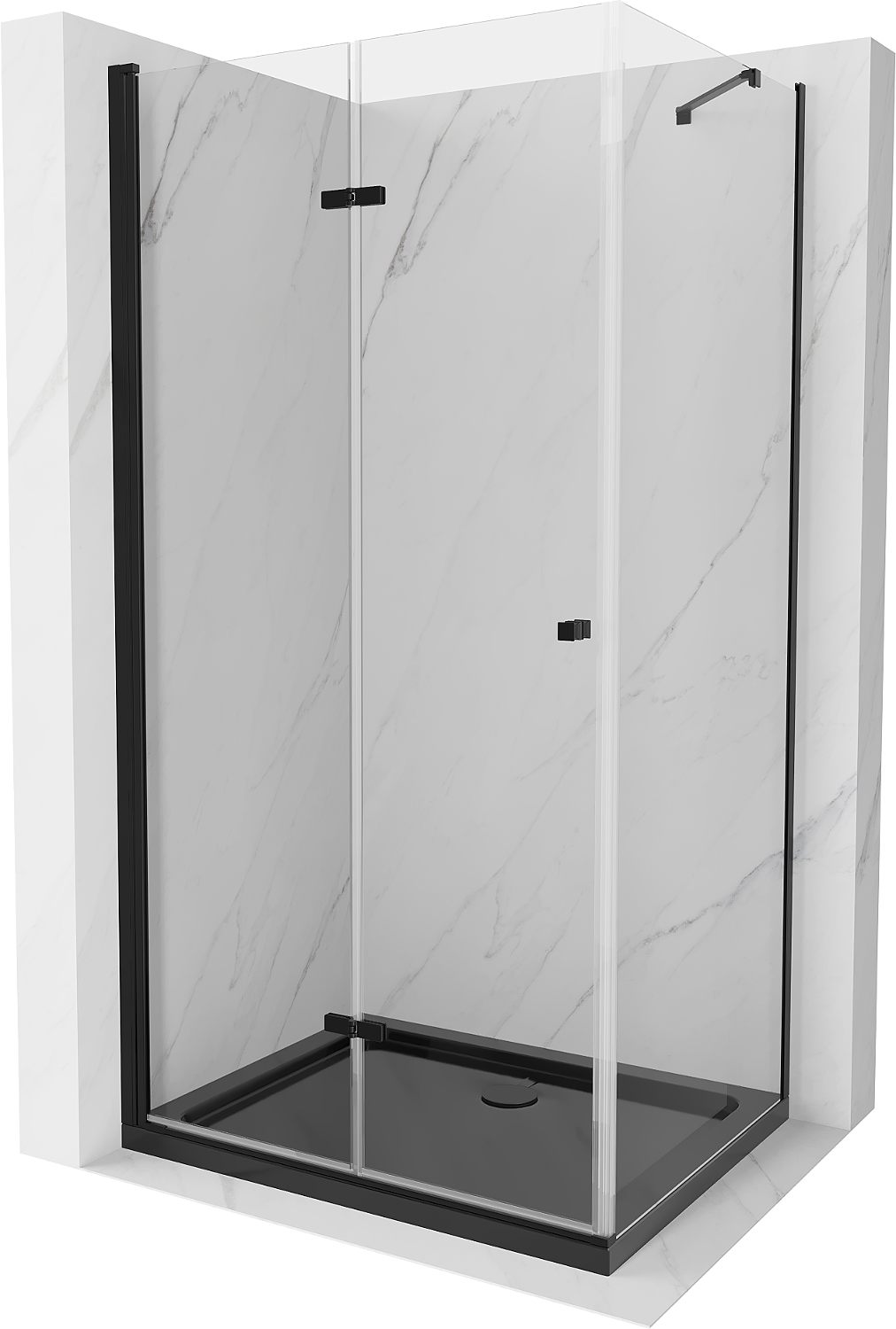Mexen Lima kabina prysznicowa składana 90 x 100 cm, transparent, czarna + brodzik Flat, czarny - 856-090-100-70-00-4070B