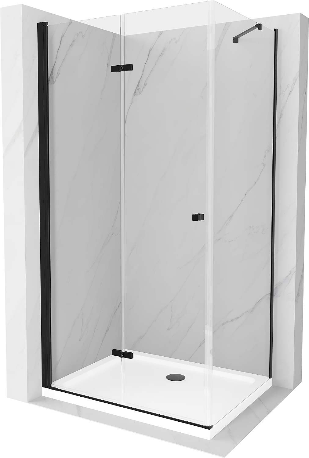 Mexen Lima kabina prysznicowa składana 80 x 90 cm, transparent, czarna + brodzik Flat, biały - 856-080-090-70-00-4010B