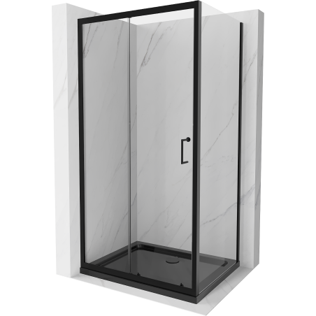 Mexen Apia kabina prysznicowa rozsuwana 140 x 80 cm, transparent, czarna + brodzik Flat, czarny - 840-140-080-70-00-4070B