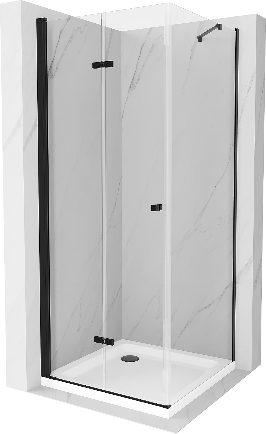 Mexen Lima kabina prysznicowa składana 100 x 100 cm, transparent, czarna + brodzik Flat, biały - 856-100-100-70-00-4010B