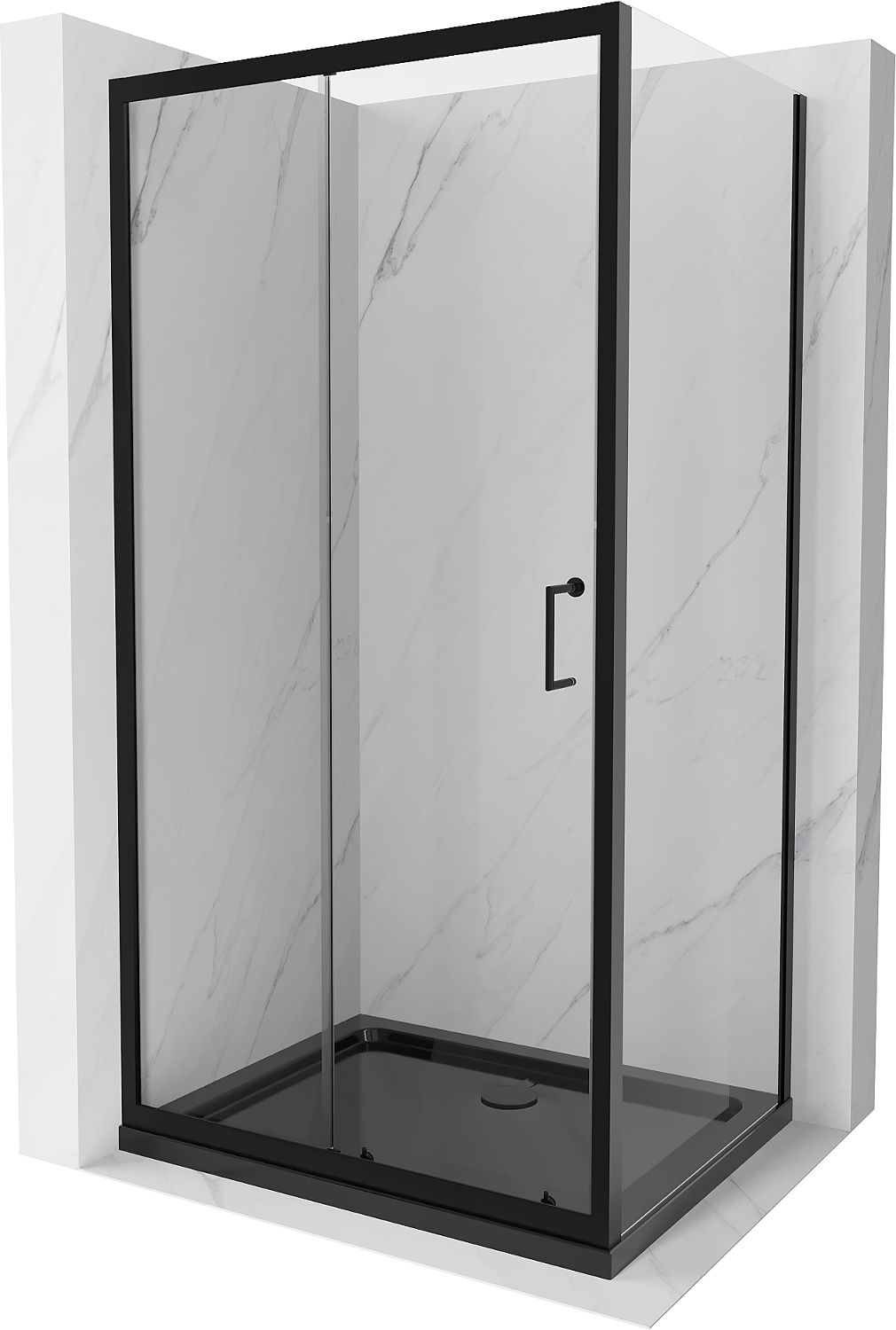 Mexen Apia kabina prysznicowa rozsuwana 90 x 70 cm, transparent, czarna + brodzik Flat, czarny - 840-090-070-70-00-4070B