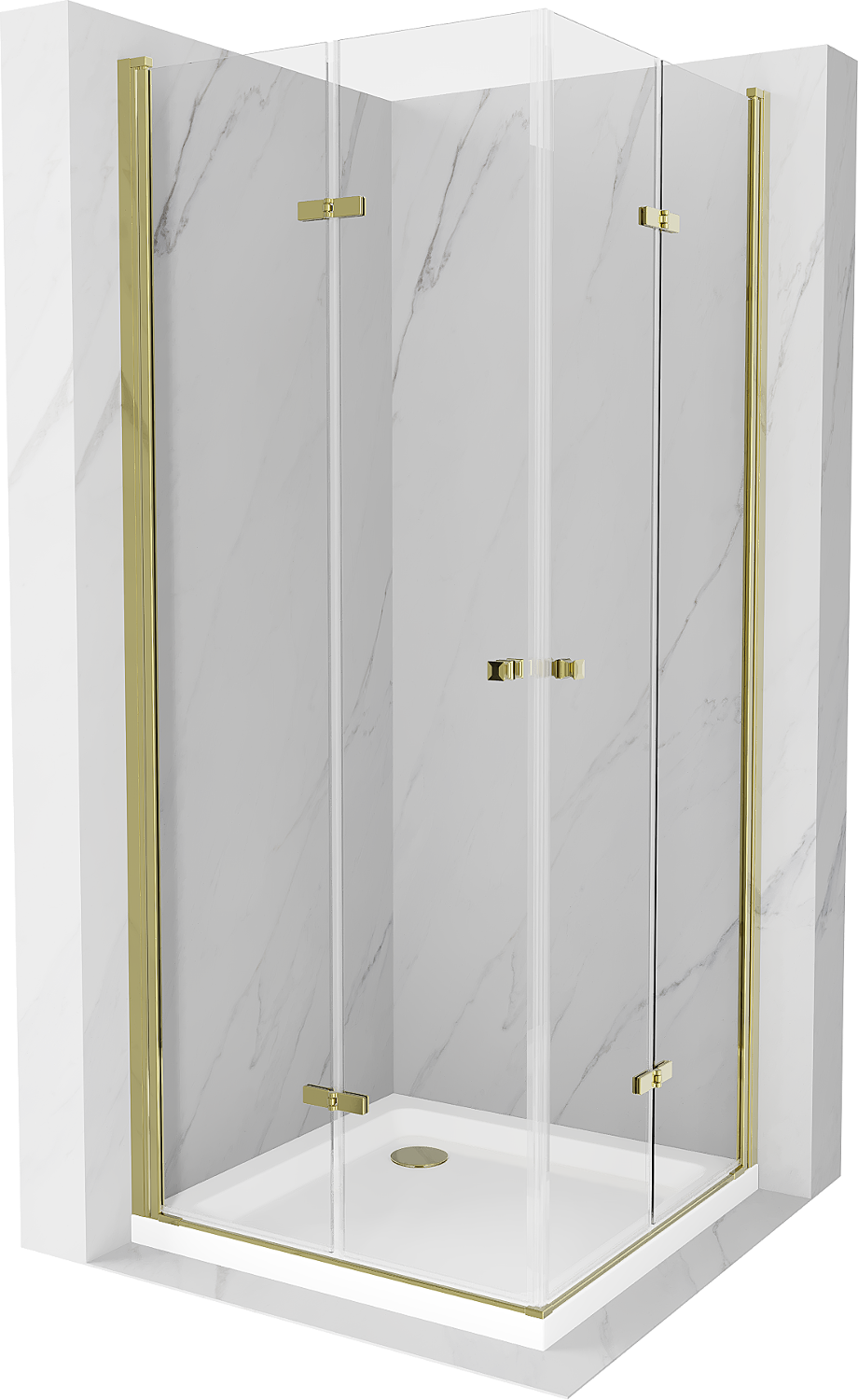Mexen Lima Duo kabina prysznicowa składana 100 x 100 cm, transparent, złota + brodzik Flat - 856-100-100-50-02-4010G