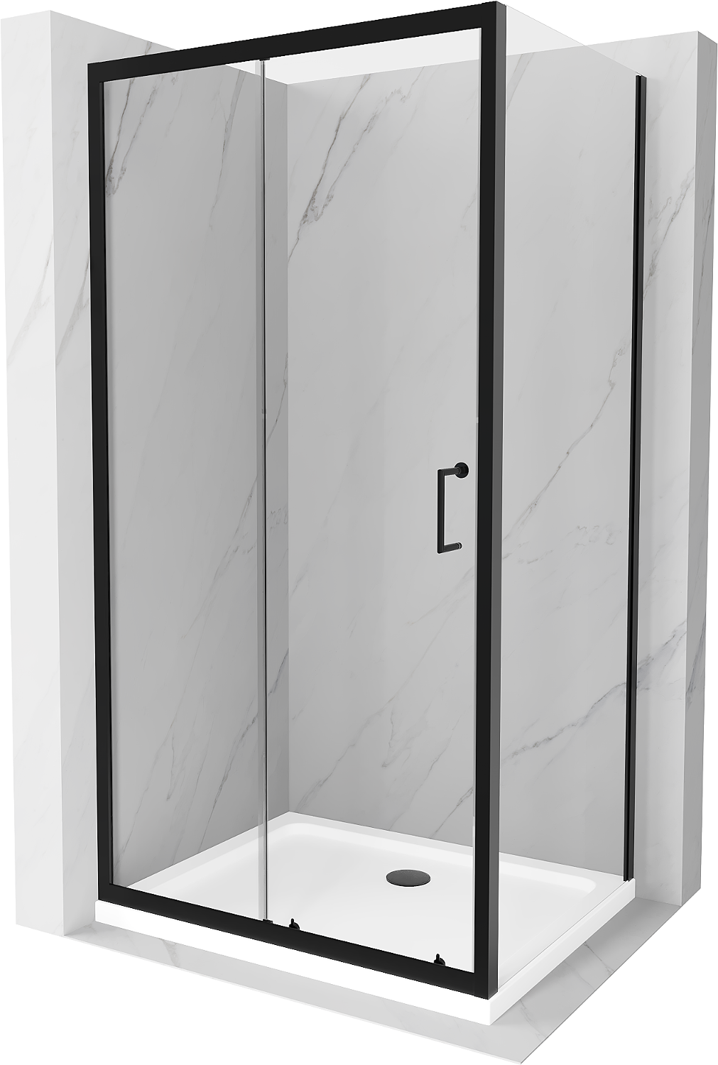 Mexen Apia kabina prysznicowa rozsuwana 110 x 100 cm, transparent, czarna + brodzik Flat, biały- 840-110-100-70-00-4010B