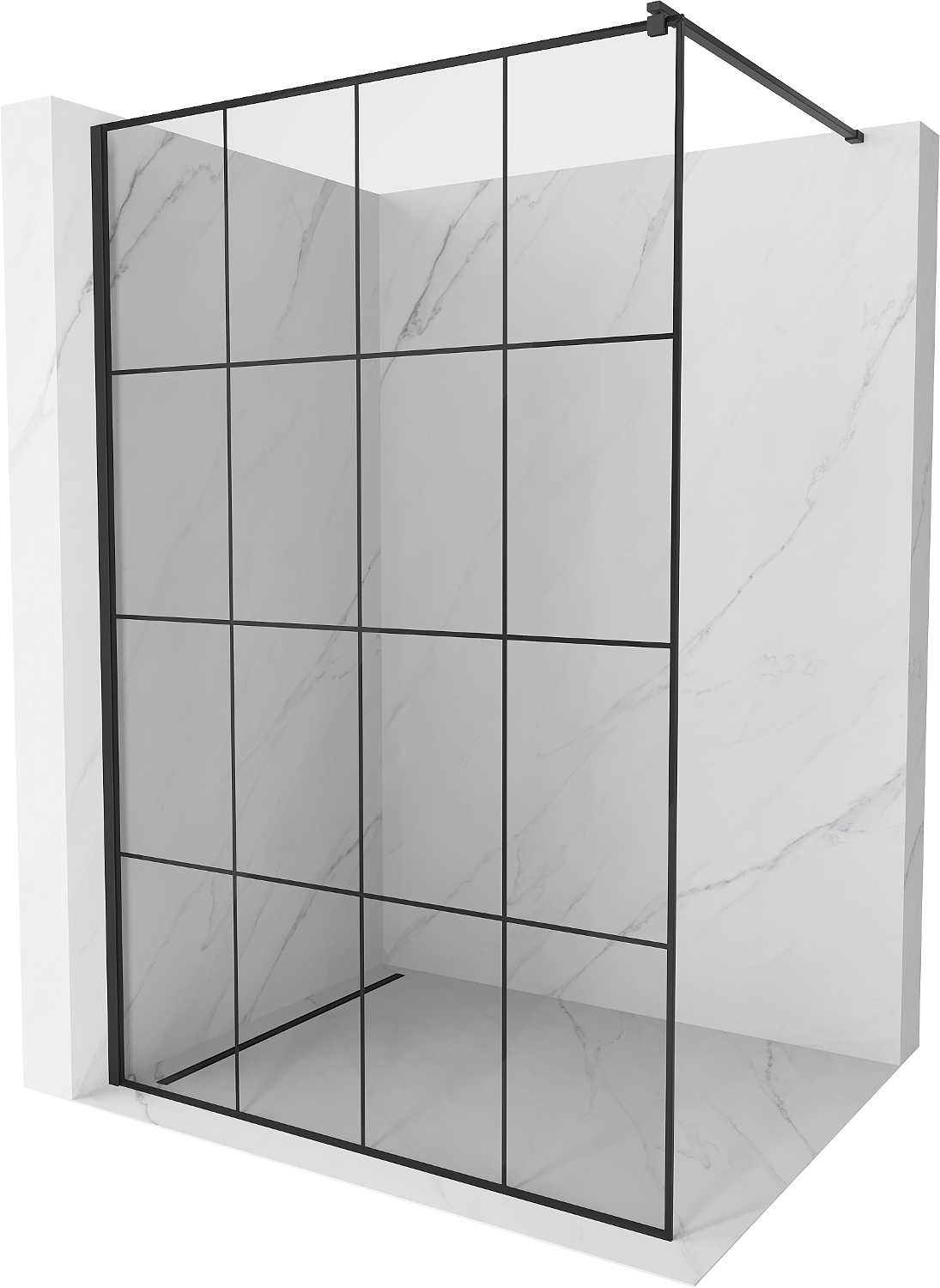 Mexen Kioto ścianka prysznicowa 130 x 200 cm, transparent/czarny wzór 8 mm, czarna - 800-130-101-70-77