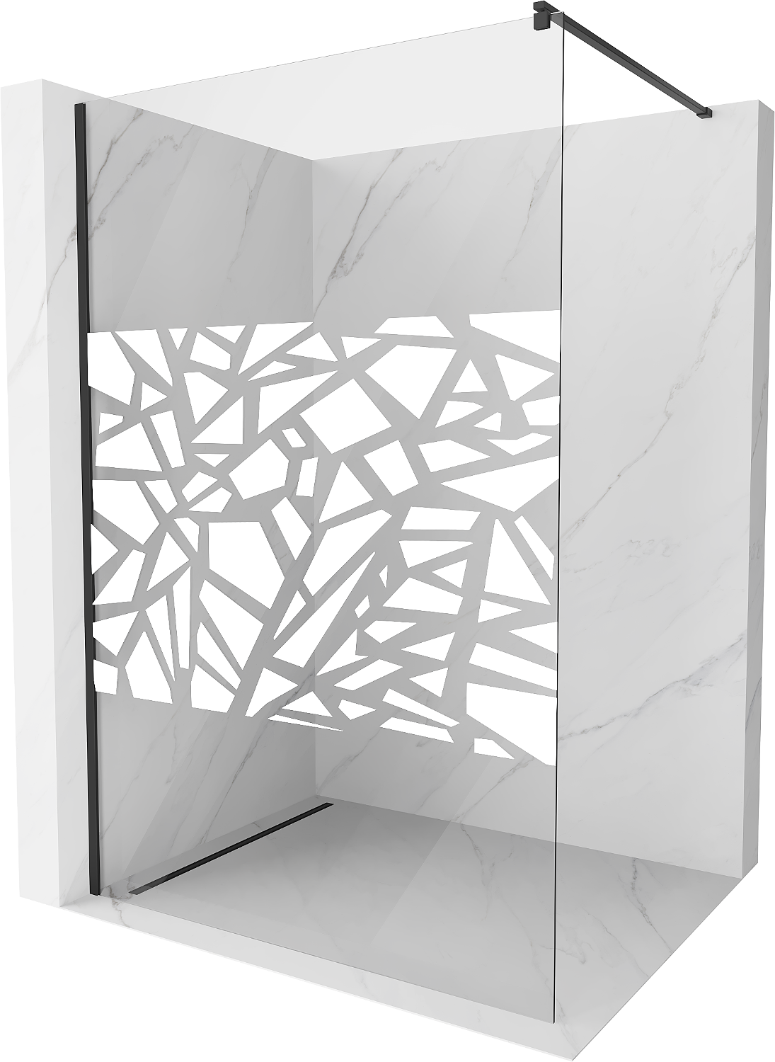 Mexen Kioto ścianka prysznicowa 90 x 200 cm, transparent/biały wzór 8 mm, czarna - 800-090-101-70-85