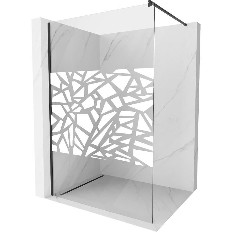 Mexen Kioto ścianka prysznicowa 100 x 200 cm, transparent/biały wzór 8 mm, czarna - 800-100-101-70-85