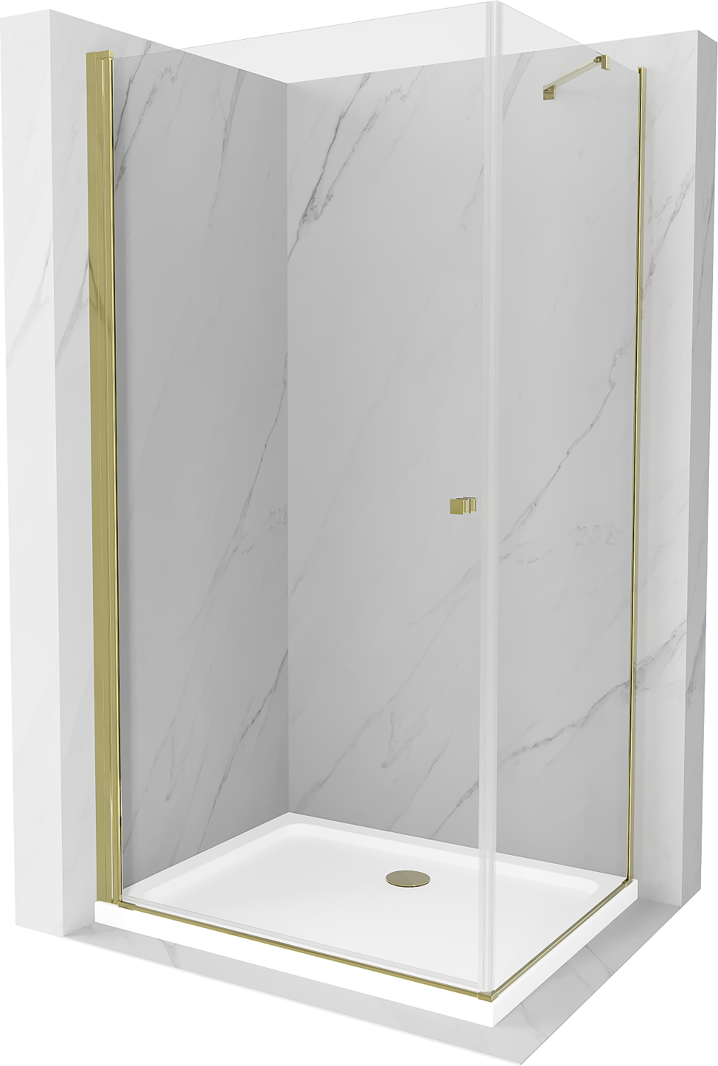 Mexen Pretoria kabina prysznicowa uchylna 80 x 70 cm, transparent, złota + brodzik Flat - 852-080-070-50-00-4010