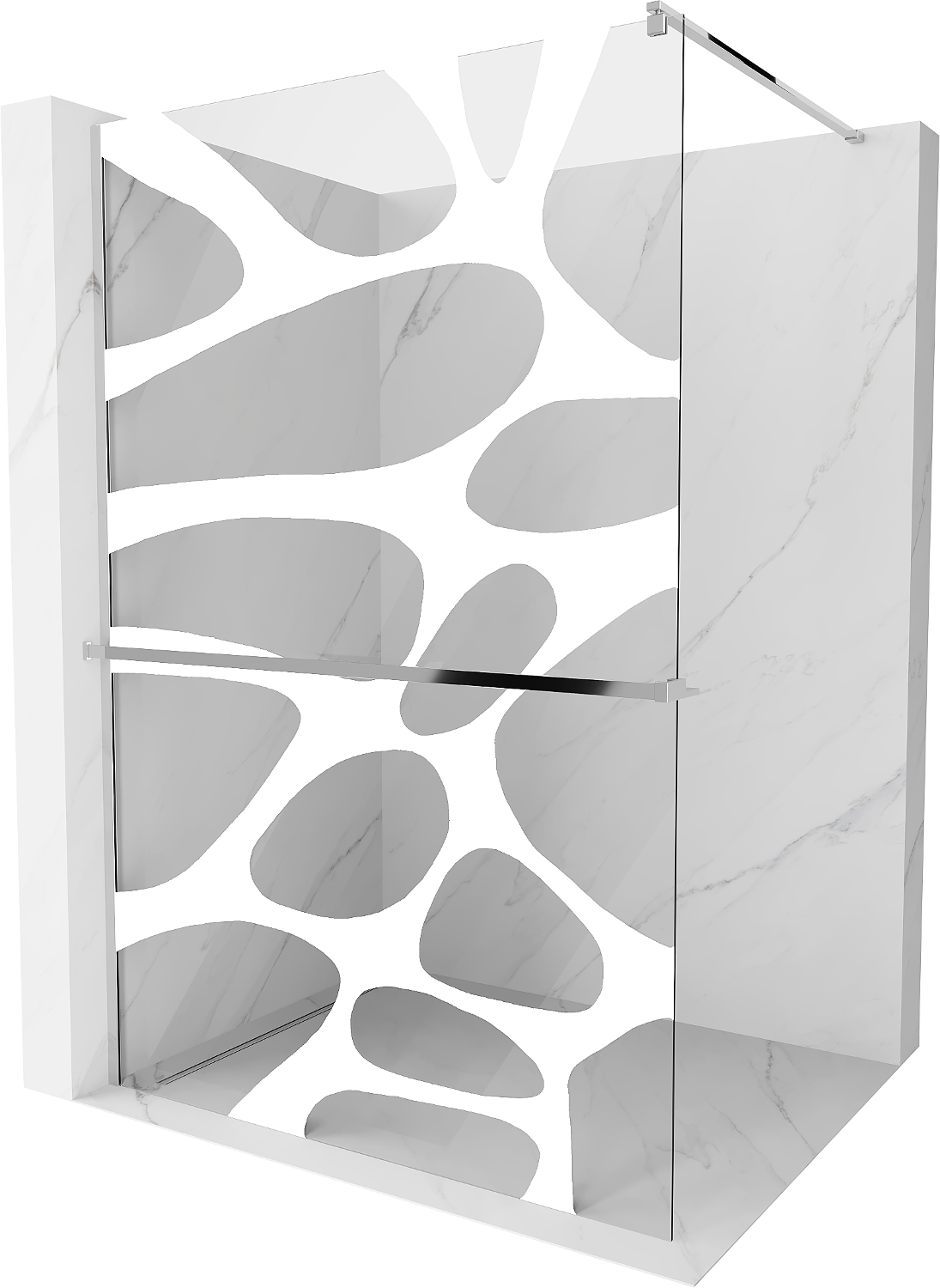Mexen Kioto+ ścianka prysznicowa z półką i relingiem 70 x 200 cm, biały wzór 8 mm, chrom - 800-070-121-01-97