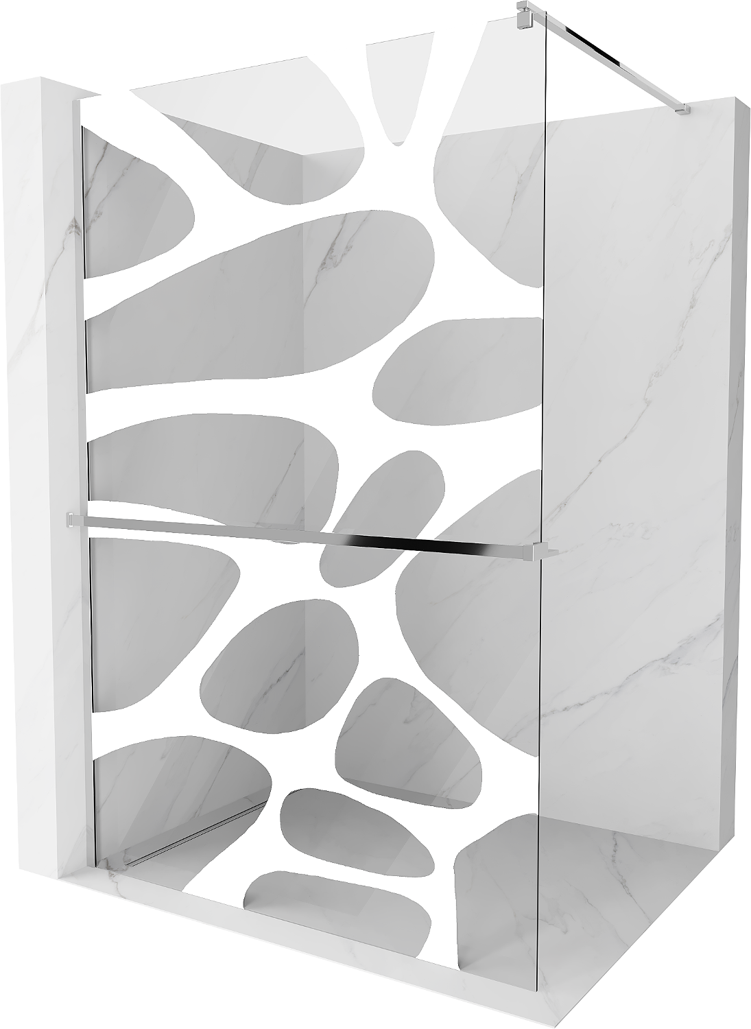Mexen Kioto+ ścianka prysznicowa z półką i relingiem 90 x 200 cm, biały wzór 8 mm, chrom - 800-090-121-01-97