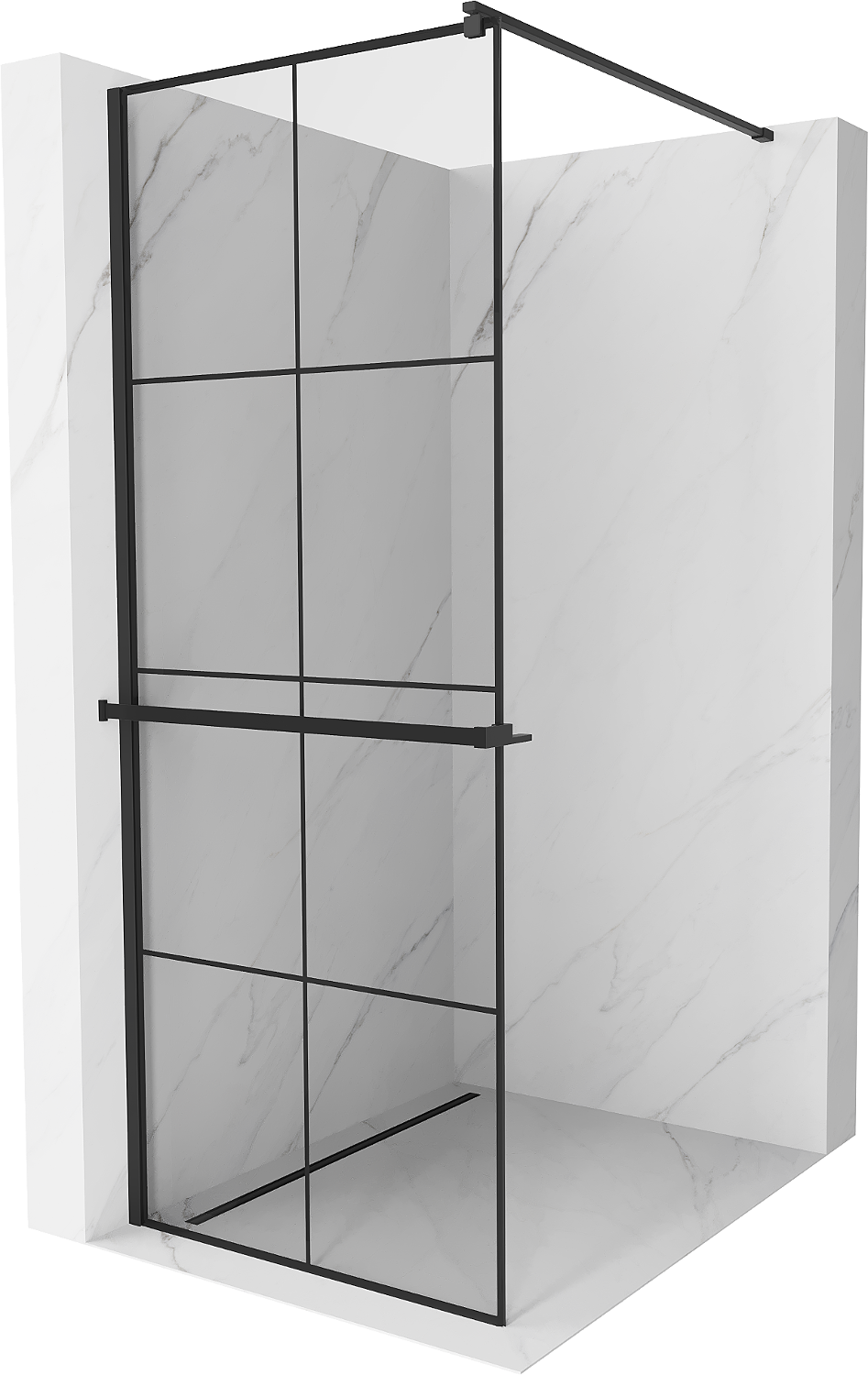 Mexen Kioto+ ścianka prysznicowa z półką i relingiem 70 x 200 cm, transparent/czarny wzór 8 mm, czarna - 800-070-121-70-77