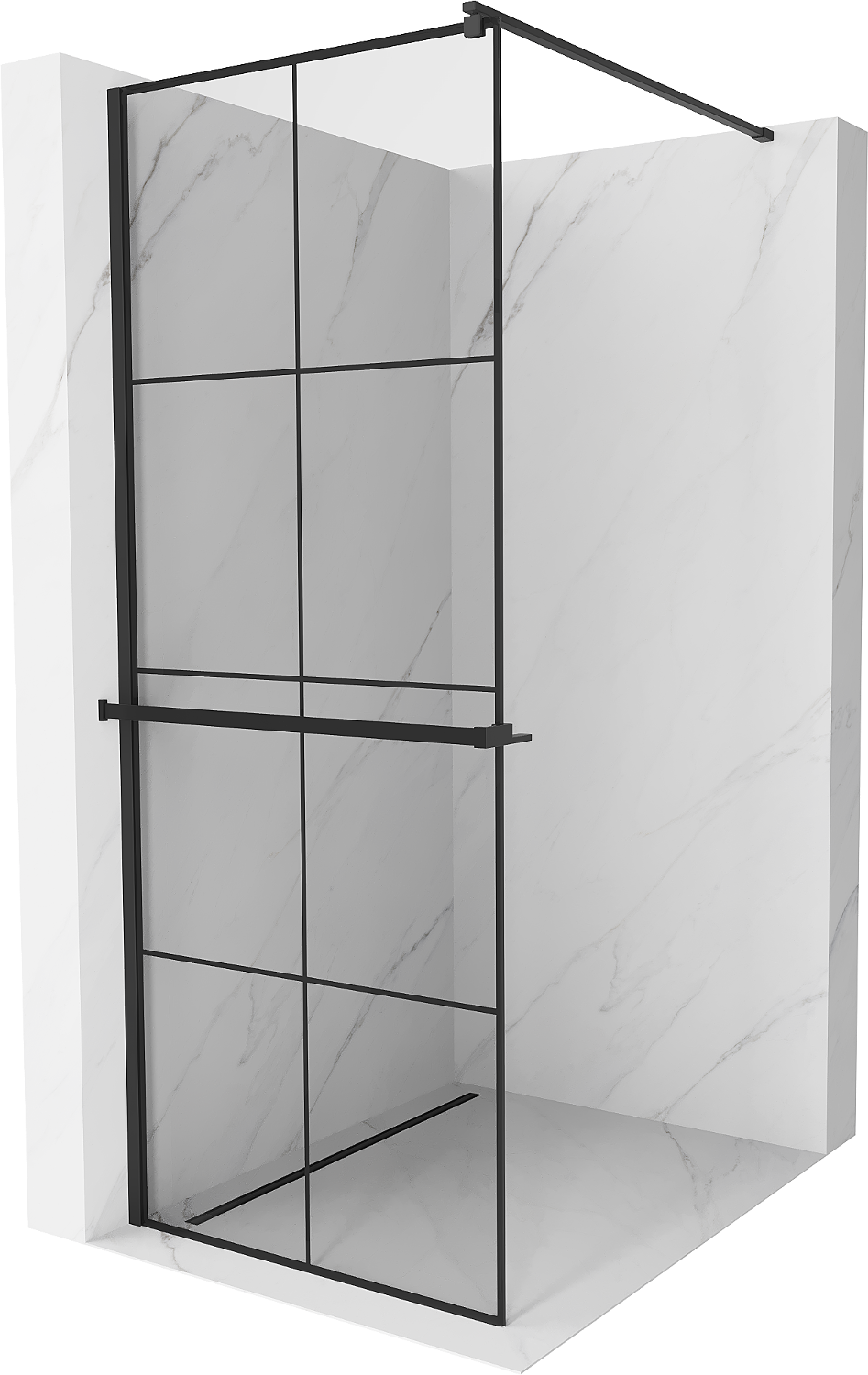 Mexen Kioto+ ścianka prysznicowa z półką i relingiem 80 x 200 cm, transparent/czarny wzór 8 mm, czarna - 800-080-121-70-77