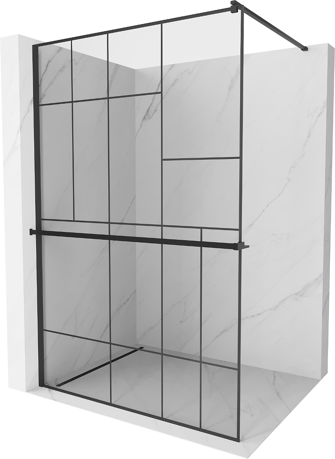 Mexen Kioto+ ścianka prysznicowa z półką i relingiem 70 x 200 cm, transparent/czarny wzór 8 mm, czarna - 800-070-121-70-78