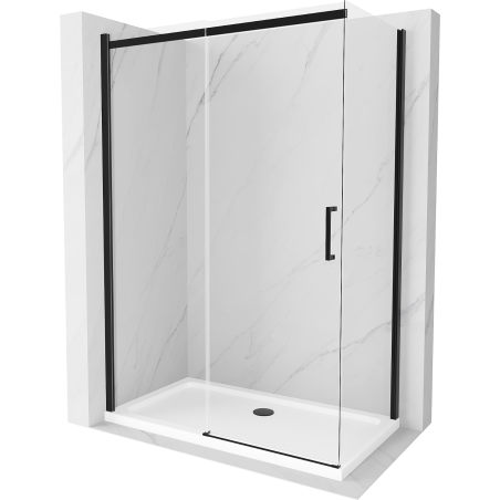 Mexen Omega kabina prysznicowa rozsuwana 130 x 70 cm, transparent, czarna + brodzik Flat, biały - 825-130-070-70-00-4010B