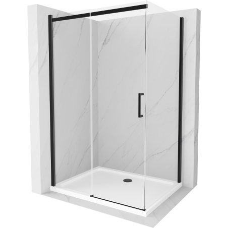 Mexen Omega kabina prysznicowa rozsuwana 130 x 100 cm, transparent, czarna + brodzik Flat, biały - 825-130-100-70-00-4010B