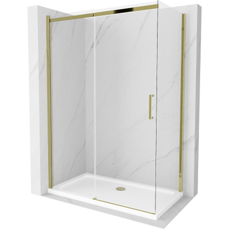 Mexen Omega kabina prysznicowa rozsuwana 140 x 70 cm, transparent, złota + brodzik Flat - 825-140-070-50-00-4010