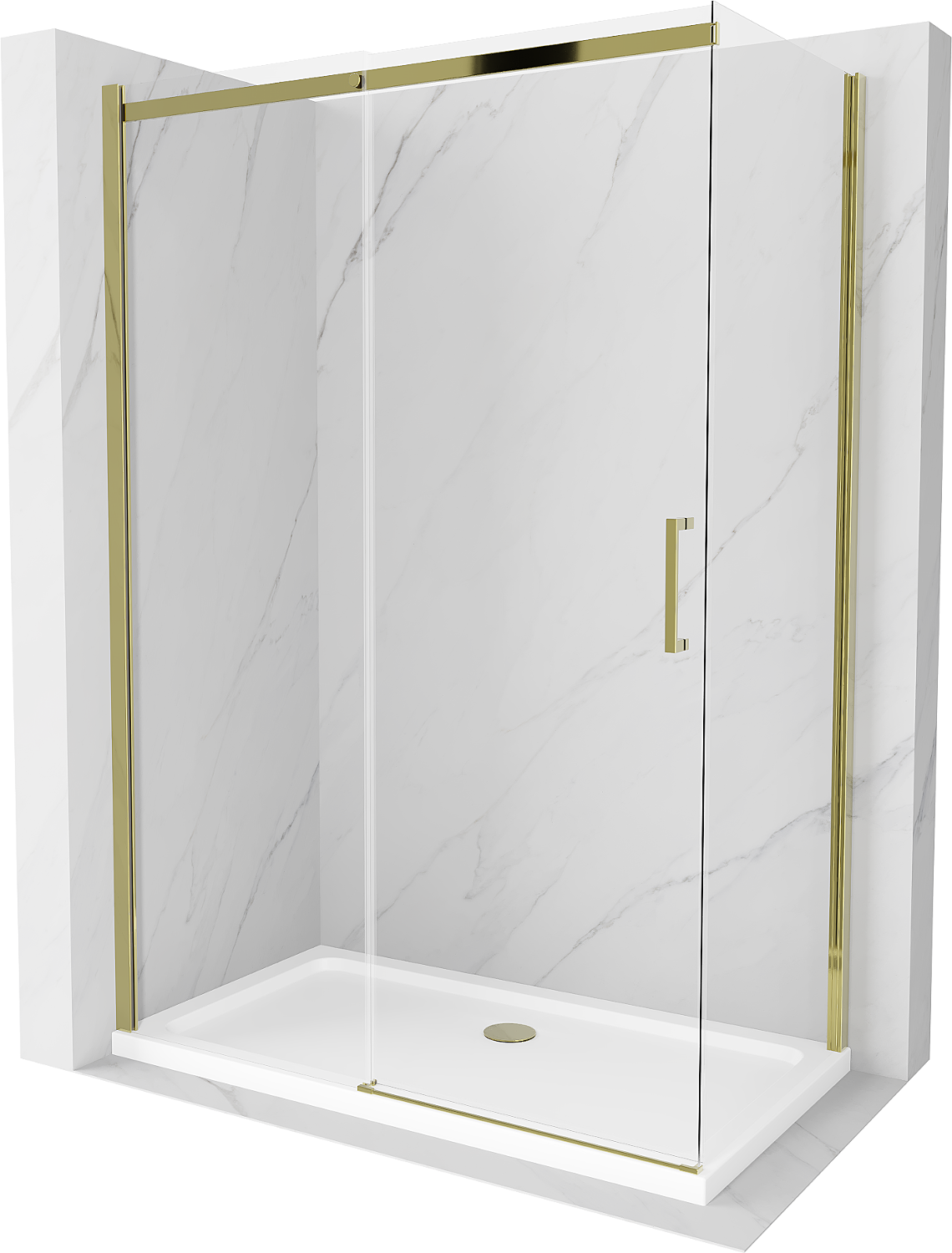 Mexen Omega kabina prysznicowa rozsuwana 140 x 70 cm, transparent, złota + brodzik Flat - 825-140-070-50-00-4010