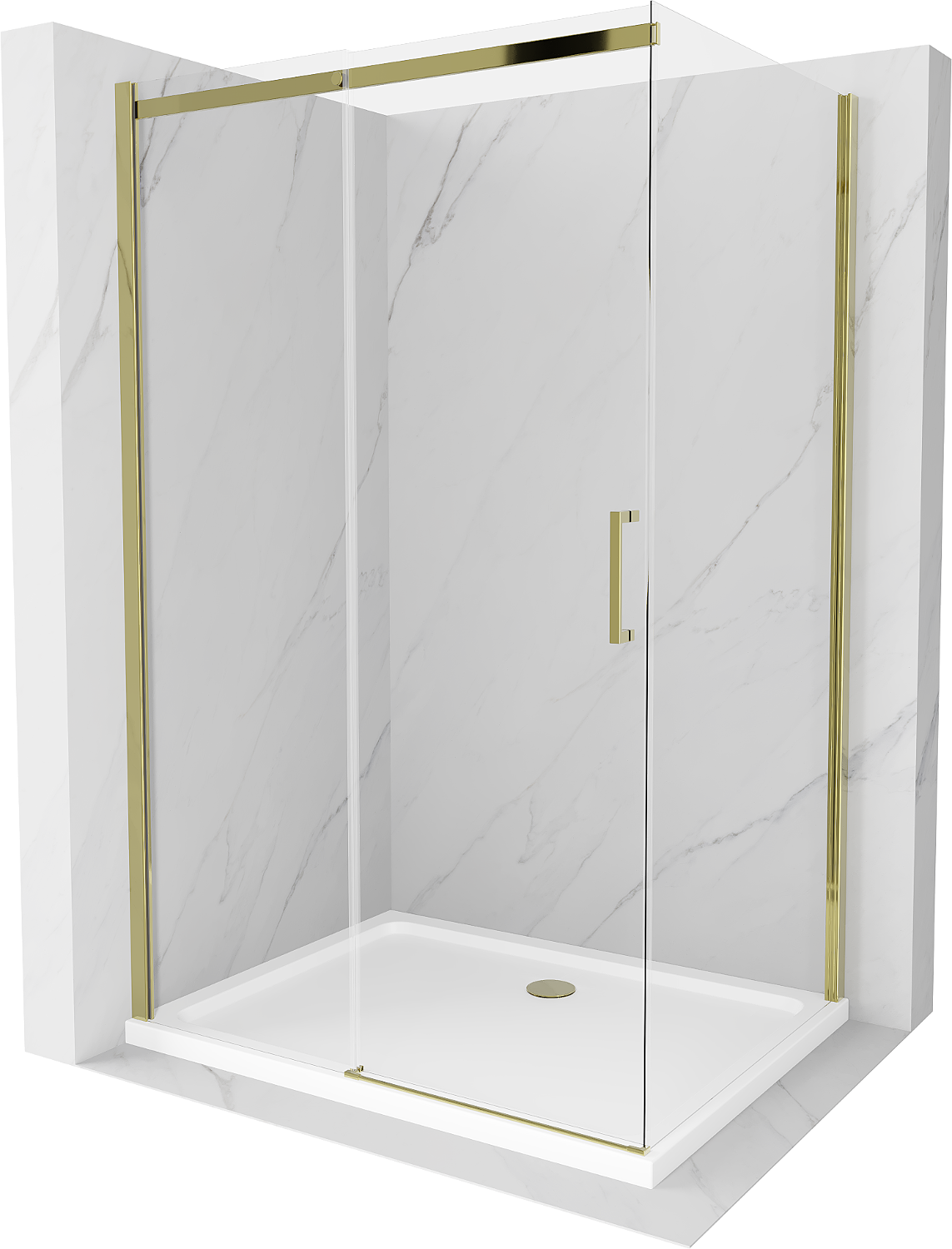 Mexen Omega kabina prysznicowa rozsuwana 140 x 100 cm, transparent, złota + brodzik Flat - 825-140-100-50-00-4010