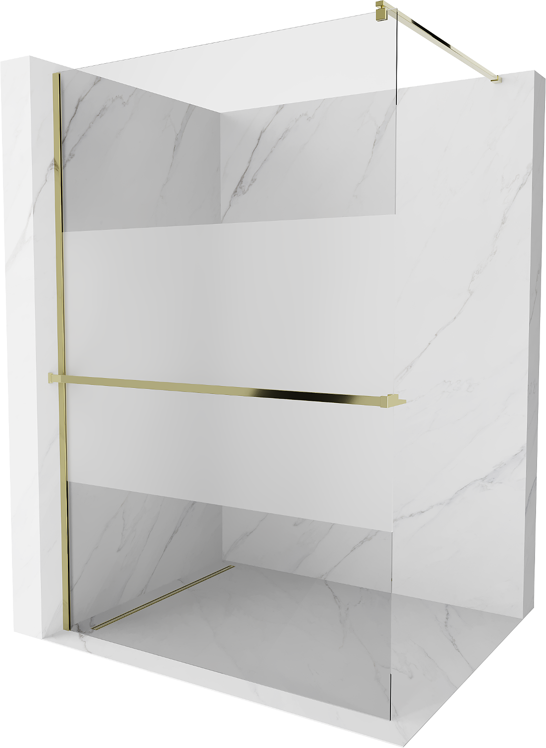 Mexen Kioto+ ścianka prysznicowa z półką i relingiem 80 x 200 cm, transparent/szron 8 mm, złota - 800-080-121-50-35