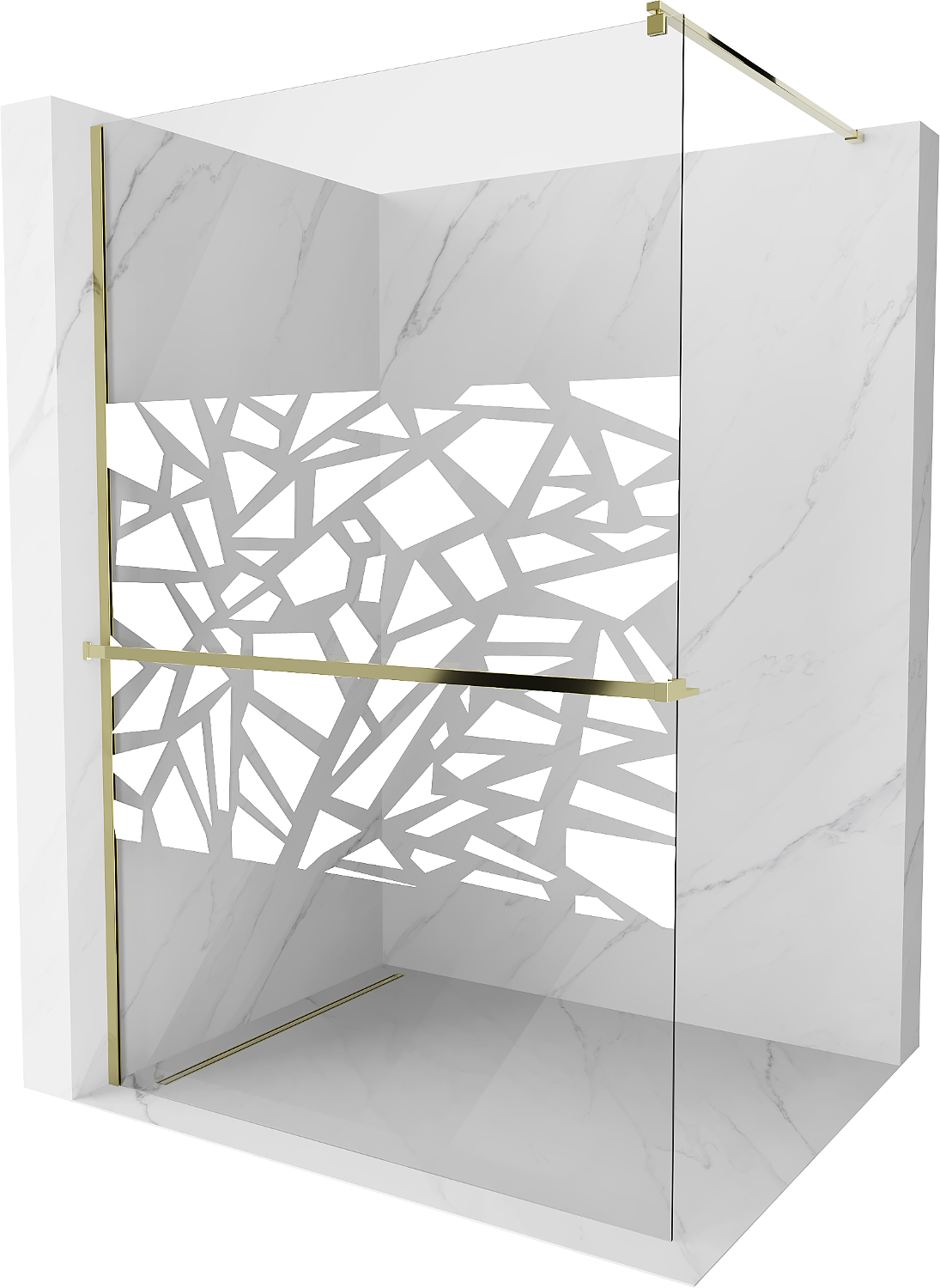 Mexen Kioto+ ścianka prysznicowa z półką i relingiem 100 x 200 cm, transparent/bialy wzór 8 mm, złota - 800-100-121-50-85