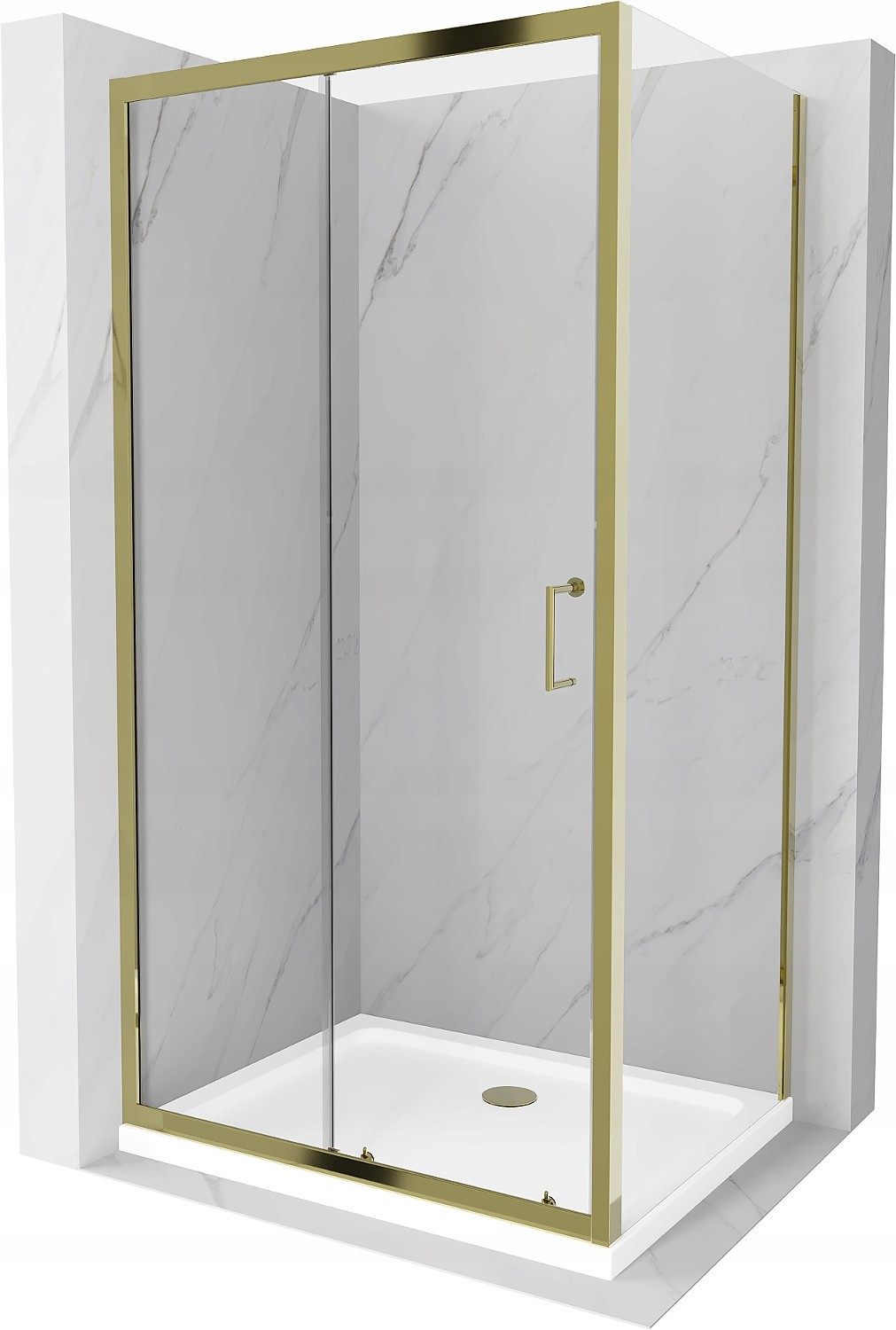 Mexen Apia kabina prysznicowa rozsuwana 90 x 80 cm, transparent, złota + brodzik Flat, biały- 840-090-080-50-00-4010G