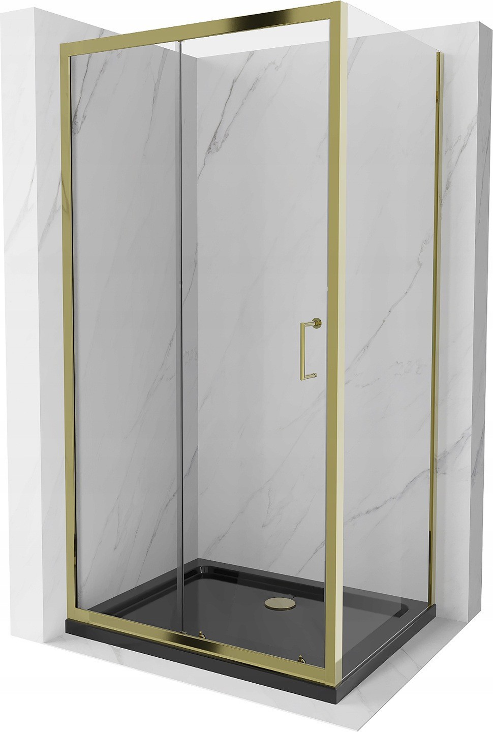 Mexen Apia kabina prysznicowa rozsuwana 100 x 90 cm, transparent, złota + brodzik Flat, czarny - 840-100-090-50-00-4070G