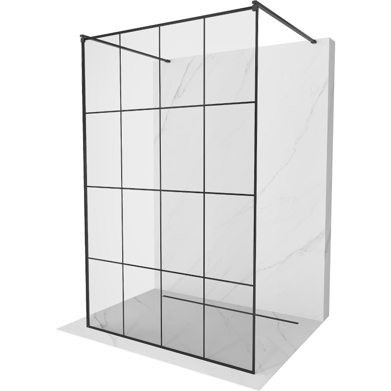 Mexen Kioto ścianka prysznicowa wolnostojąca 130 x 200 cm, transparent/czarny wzór 8 mm, chrom - 800-130-002-01-77
