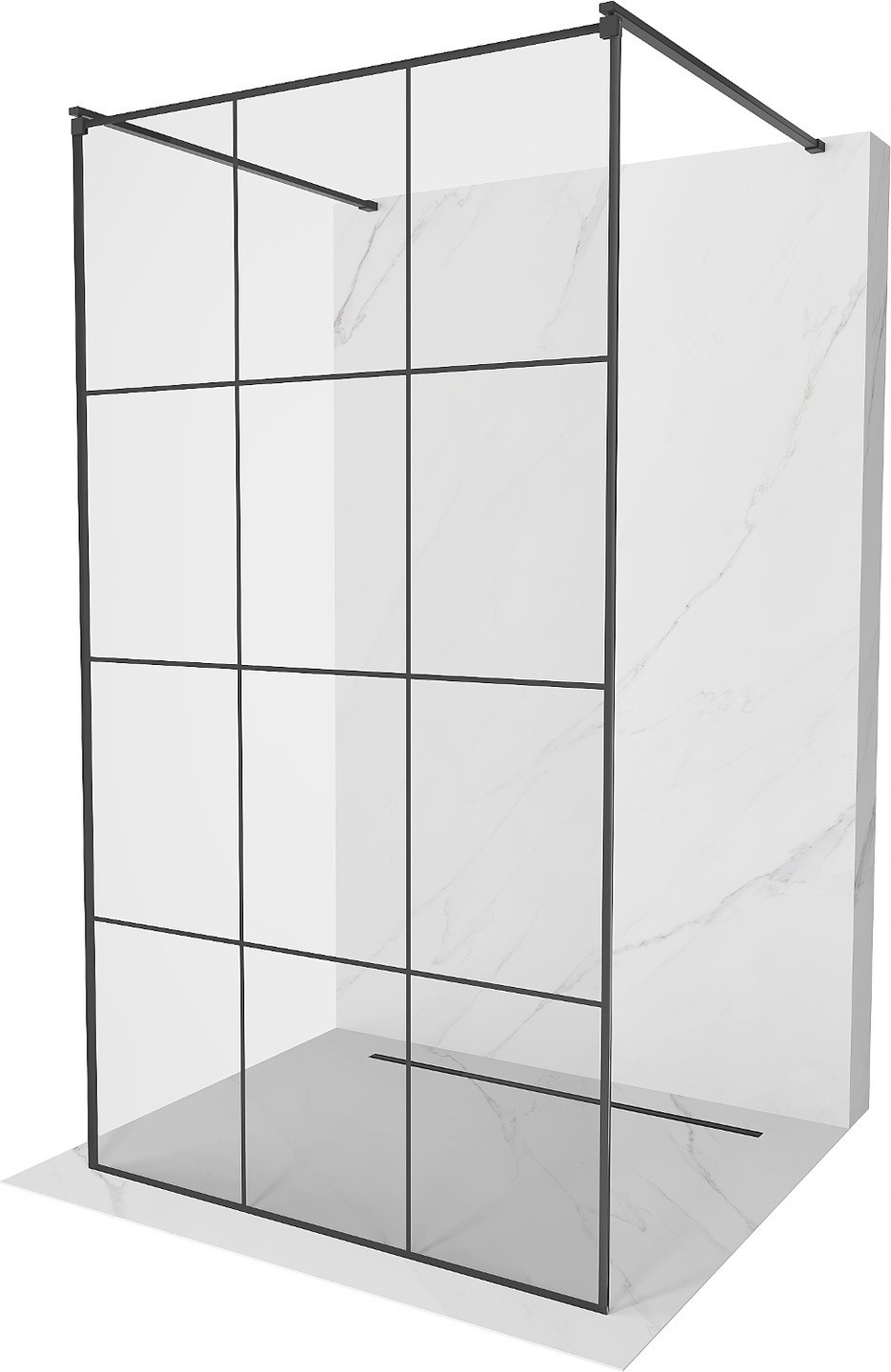 Mexen Kioto ścianka prysznicowa wolnostojąca 100 x 200 cm, transparent/czarny wzór 8 mm, czarna - 800-100-002-70-77