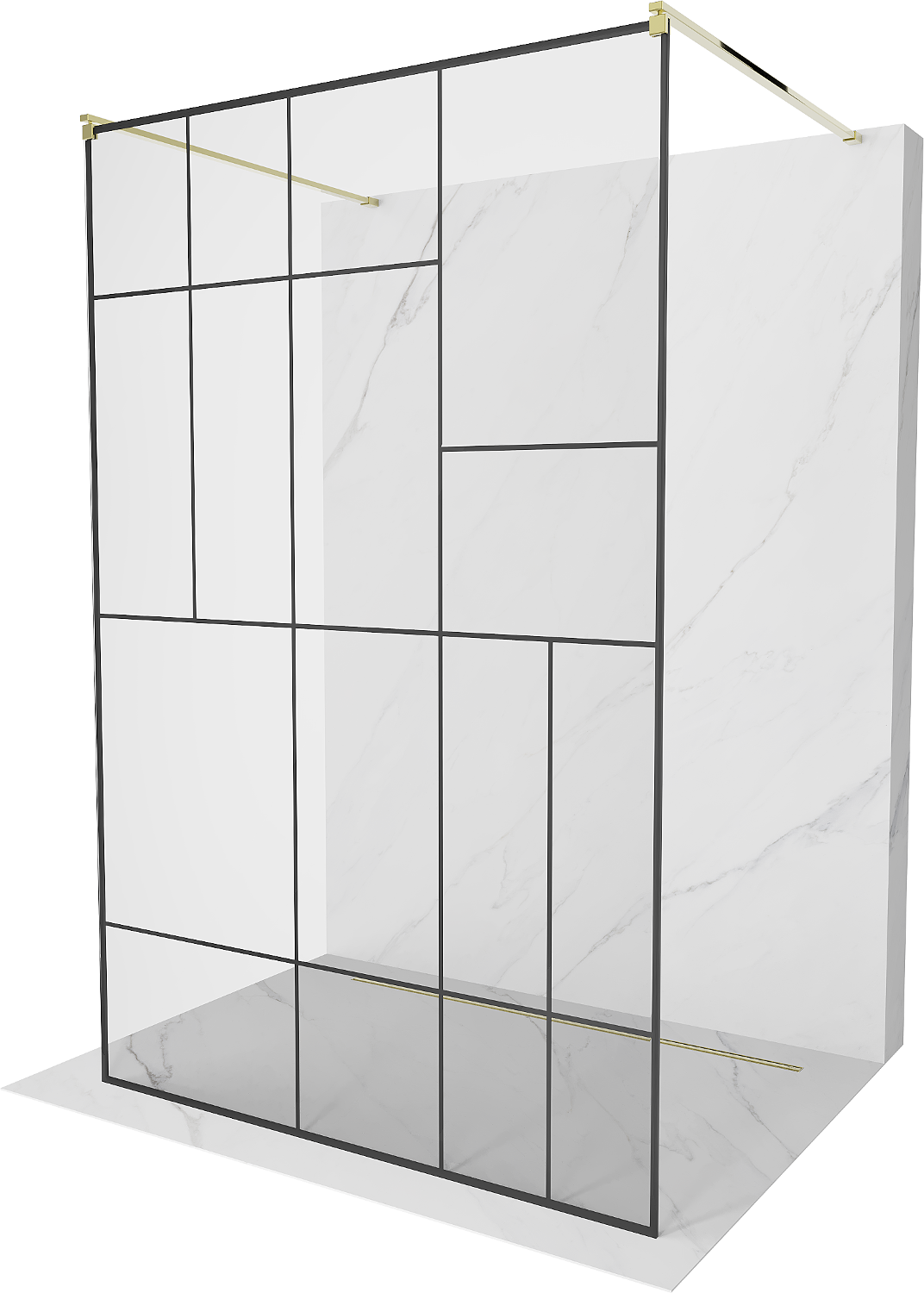 Mexen Kioto ścianka prysznicowa wolnostojąca 110 x 200 cm, transparent/czarny wzór 8 mm, złota - 800-110-002-50-78