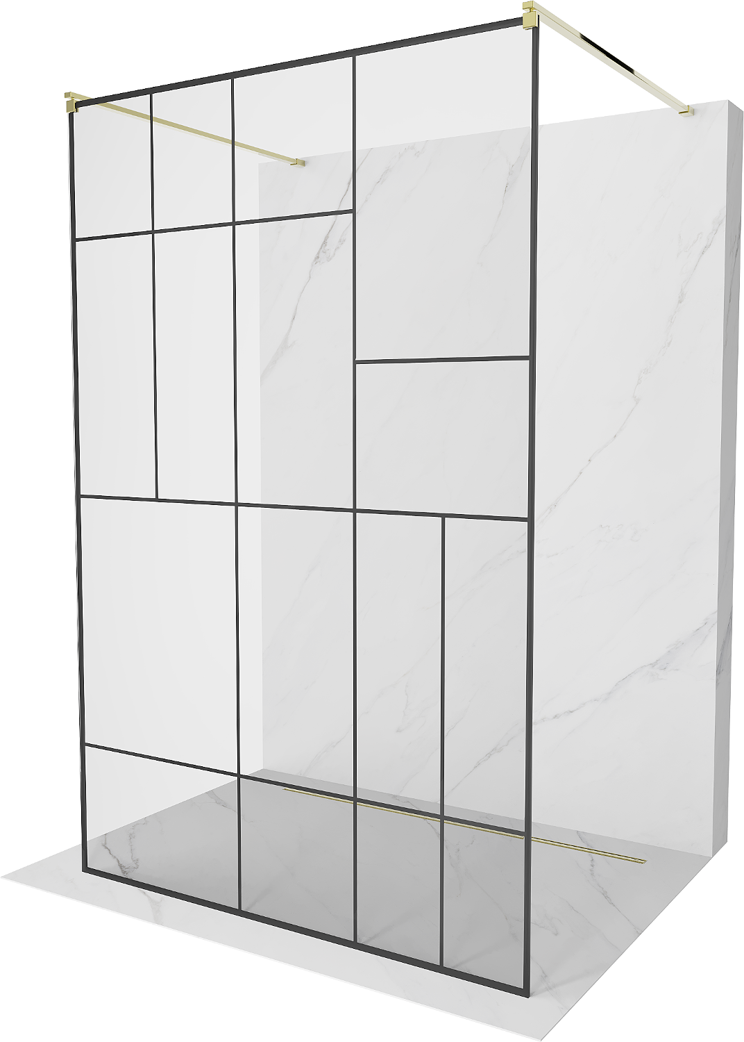 Mexen Kioto ścianka prysznicowa wolnostojąca 130 x 200 cm, transparent/czarny wzór 8 mm, złota - 800-130-002-50-78