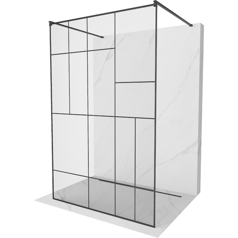 Mexen Kioto ścianka prysznicowa wolnostojąca 140 x 200 cm, transparent/czarny wzór 8 mm, czarna - 800-140-002-70-78