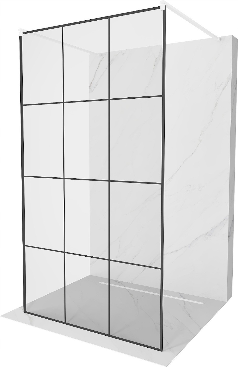 Mexen Kioto ścianka prysznicowa wolnostojąca 100 x 200 cm, transparent/czarny wzór 8 mm, biała - 800-100-002-20-77