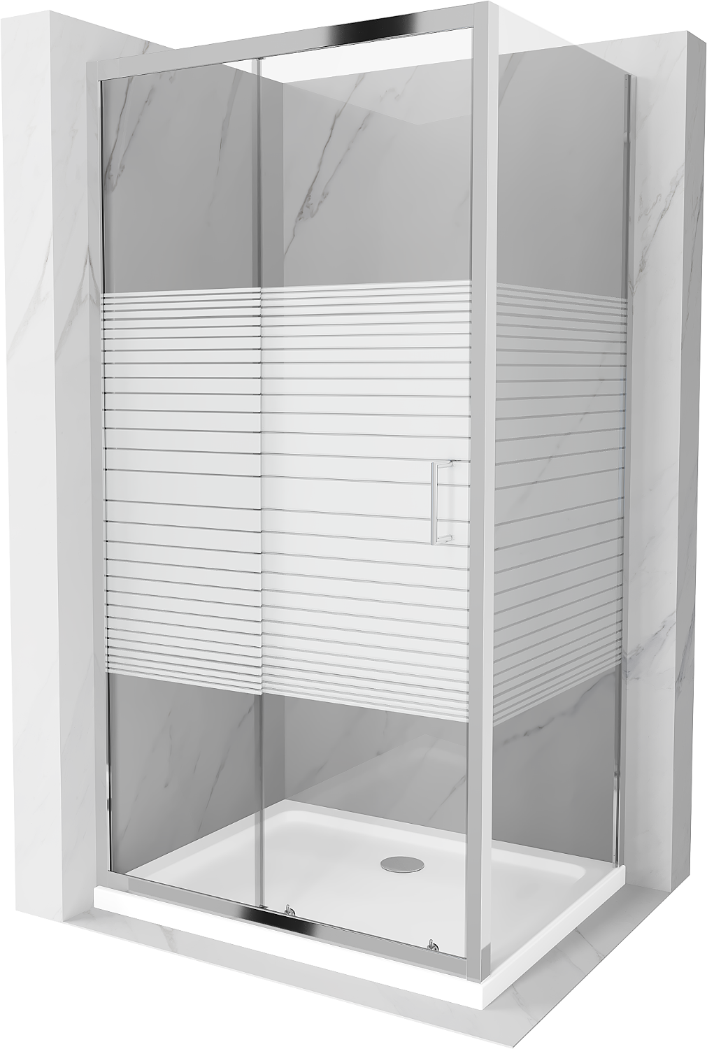 Mexen Apia kabina prysznicowa rozsuwana 110 x 70 cm, pasy, chrom + brodzik Flat - 840-110-070-01-20-4010