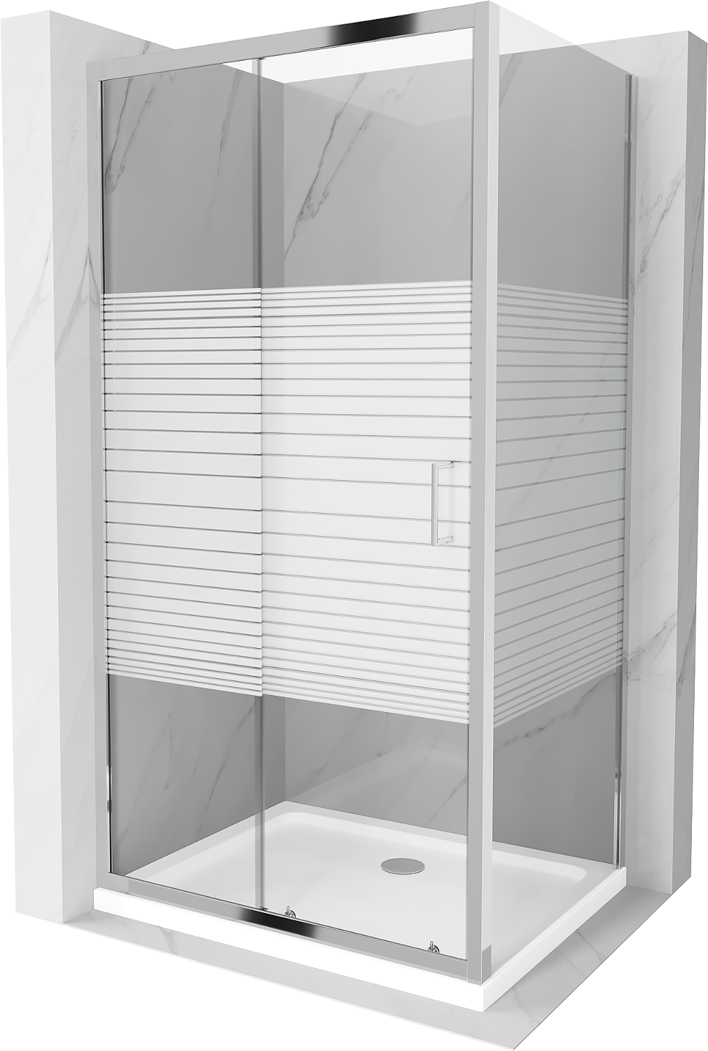 Mexen Apia kabina prysznicowa rozsuwana 130 x 80 cm, pasy, chrom + brodzik Flat - 840-130-080-01-20-4010