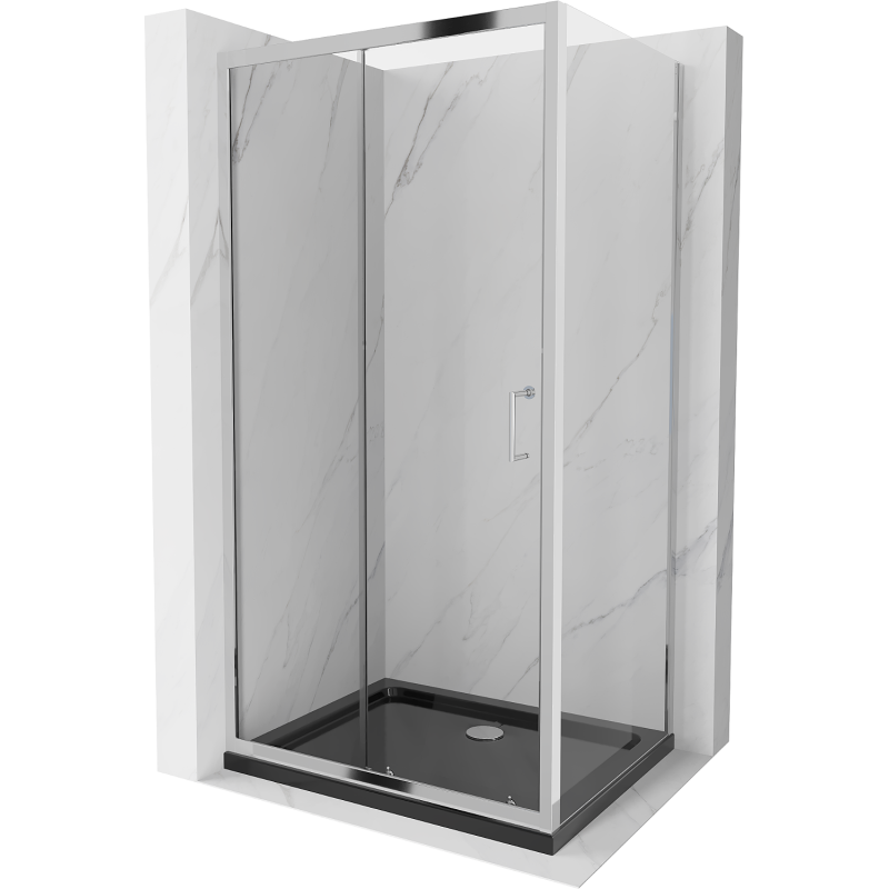 Mexen Apia kabina prysznicowa rozsuwana 90 x 70 cm, transparent, chrom + brodzik Flat, czarny - 840-090-070-01-00-4070